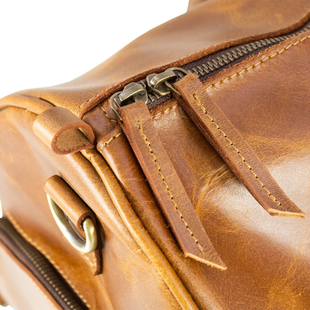 Genuine Leather Travel Duffle Bag, Tan - Picture 10 of 14